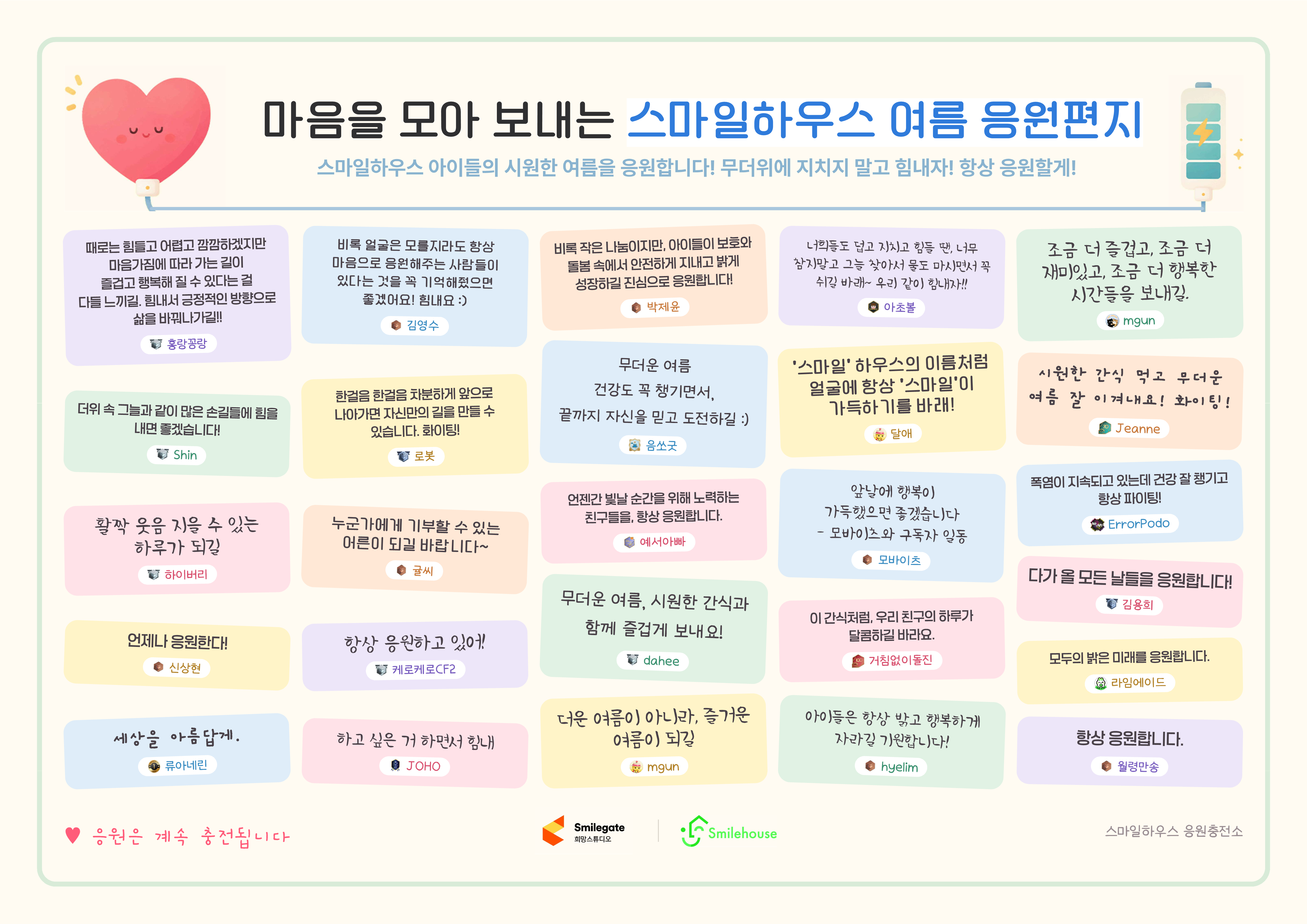아이들에게 전달된 응원 메시지 편지