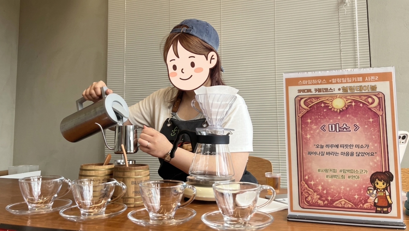 힐링테이블에서 마주 앉은 모습